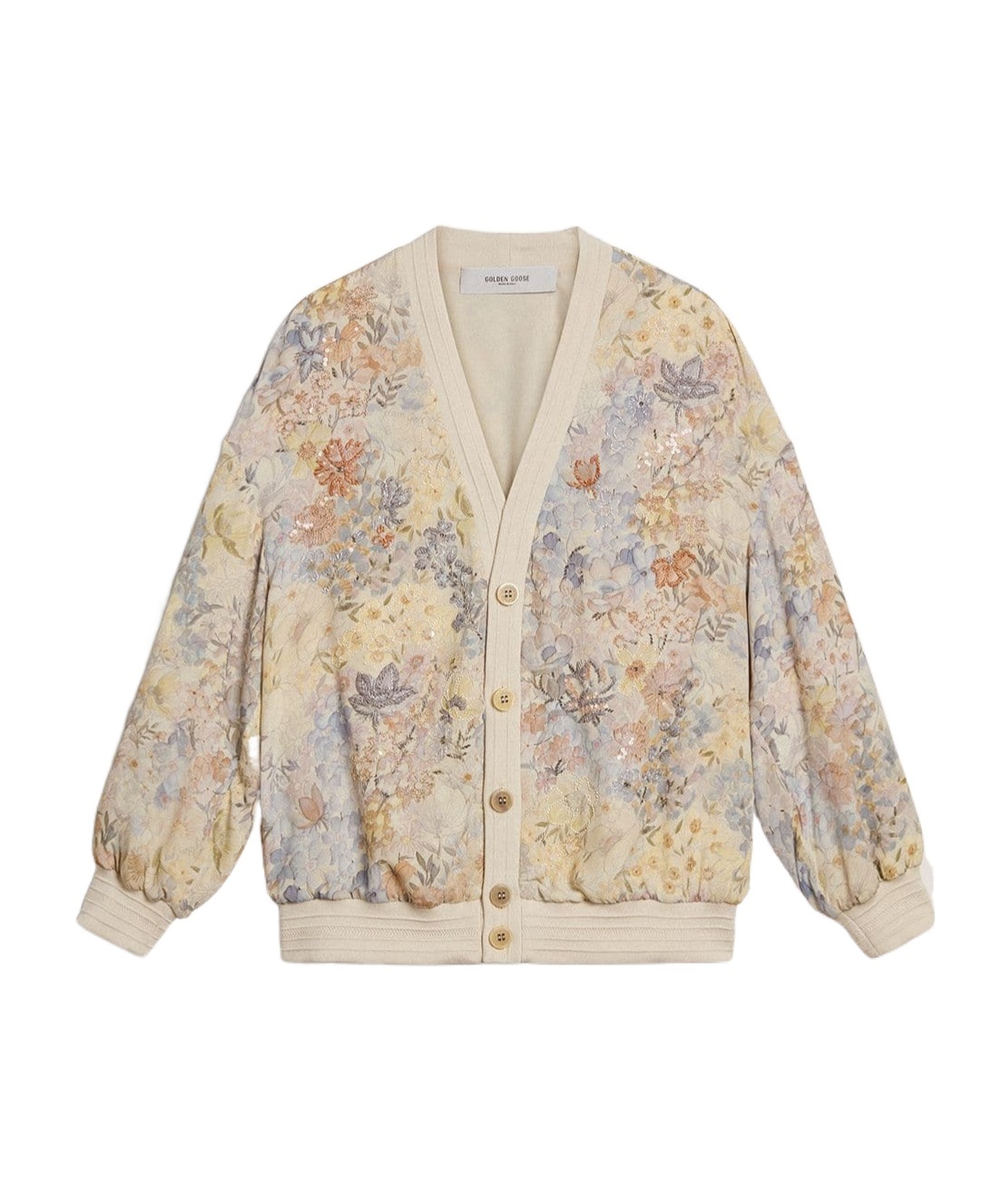 Golden Goose Womens Cardigan With Floral Print And Embroidery In Multi