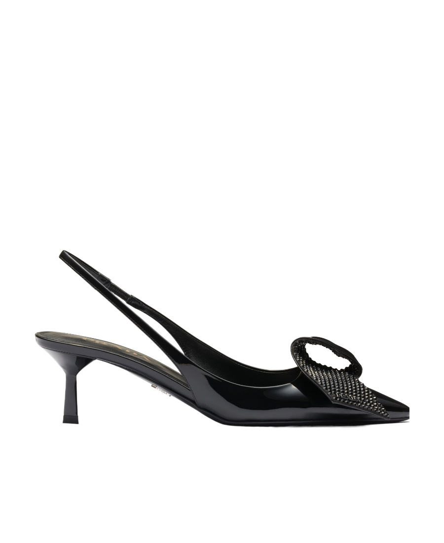 Prada 55 Slingback Pumps In Patent Leather In Black