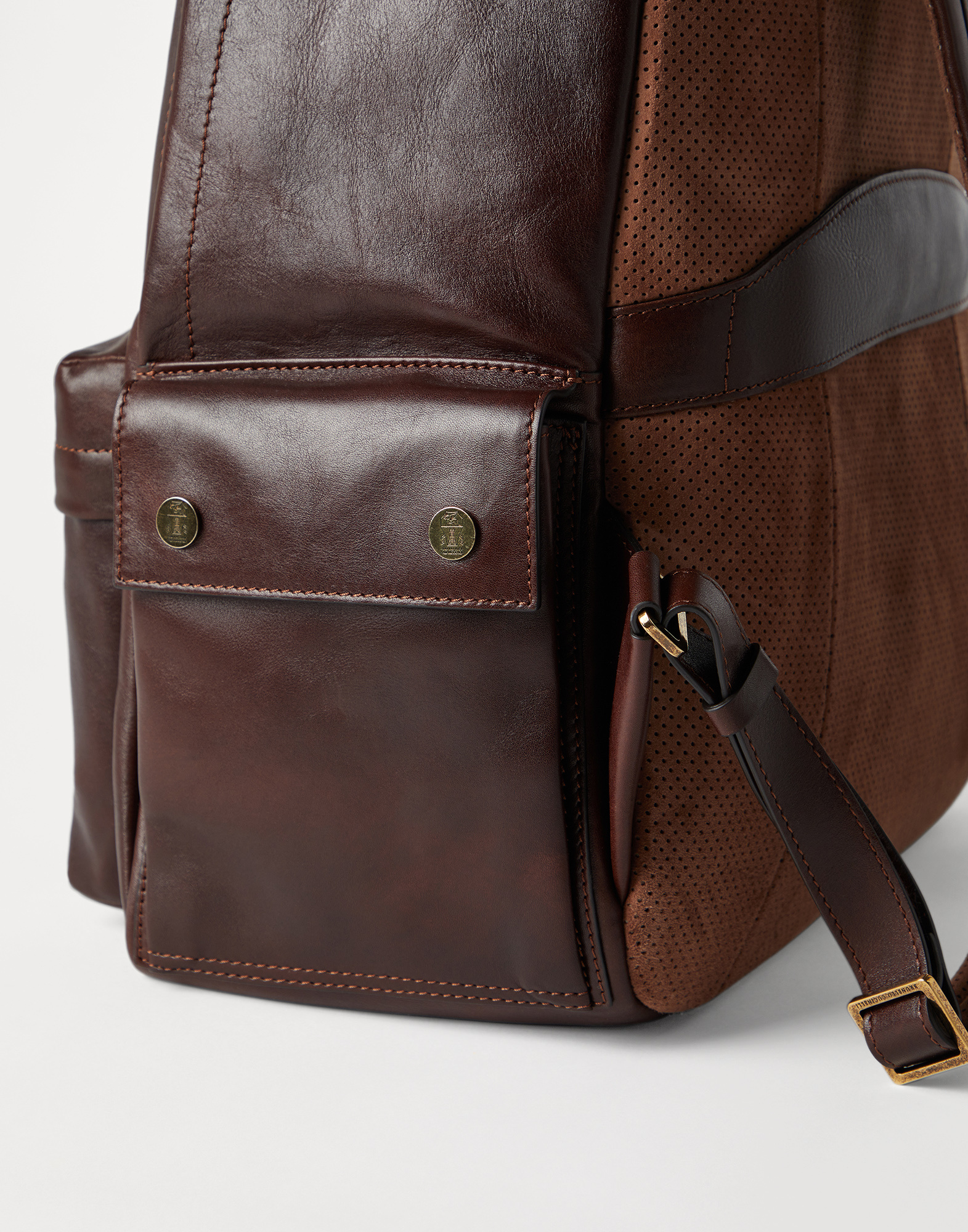Brunello Cucinelli Structured Leather Backpack With Zip And Flap Pockets In Burgundy