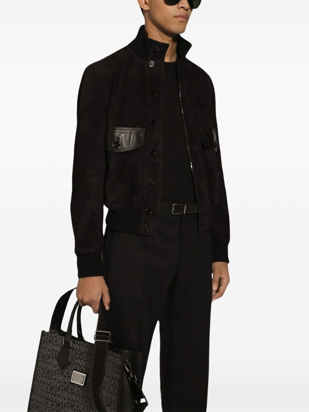 Dolce & Gabbana Leather Bomber Jacket In Black