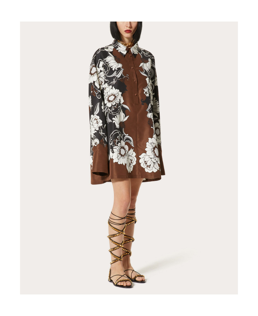 Valentino Short Dress With Street Flowers Daisyland Print In Multicolor