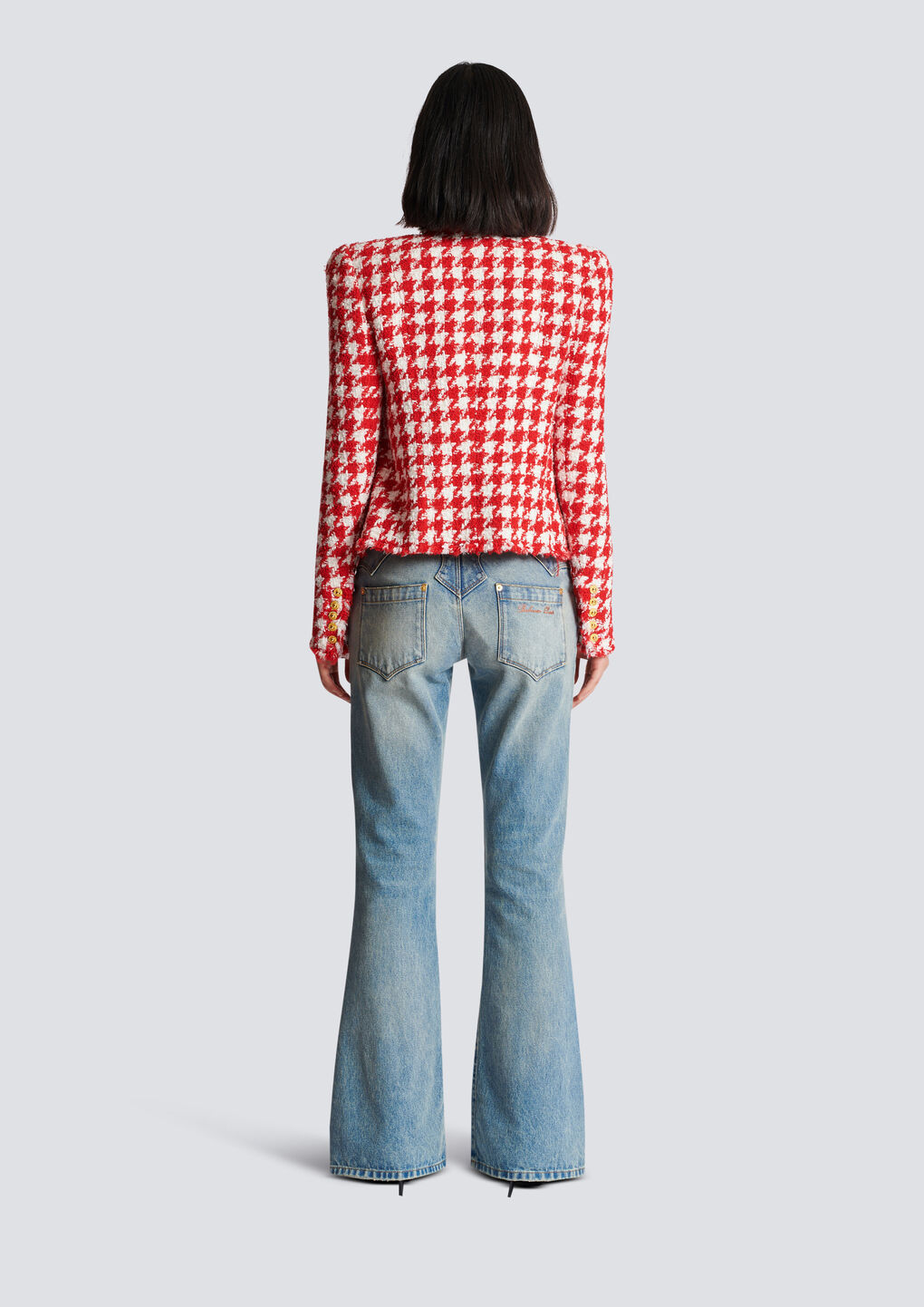 Shop Balmain Houndstooth Tweed Jacket In Red
