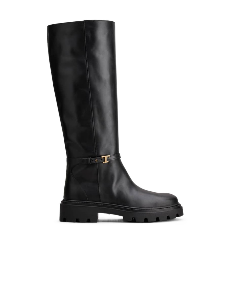 Tod's Logo-plaque Leather Boots In Black