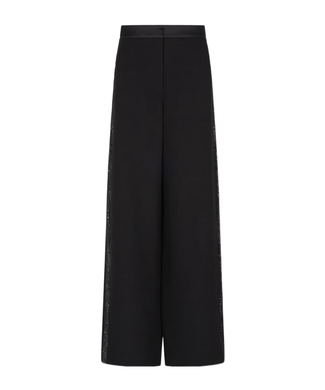 Giorgio Armani Wide-leg Silk Trousers With Rhinestone Details In Black