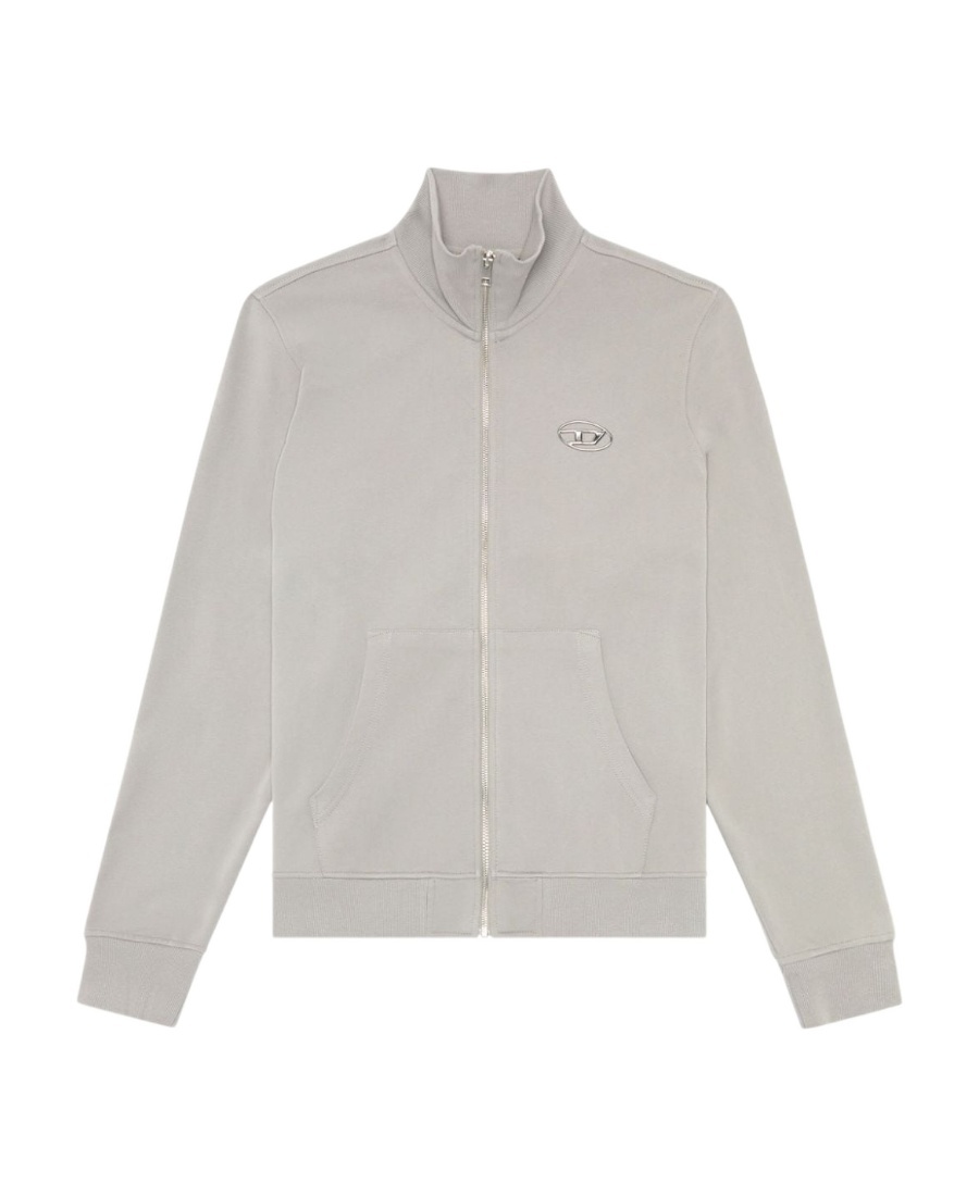 Diesel Zip-up Sweatshirt With Metallic Logo In Gray