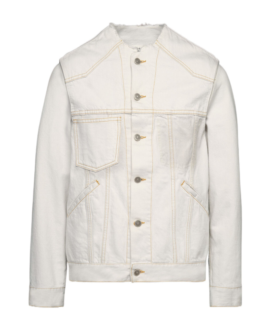 Maison Margiela Collarless Buttoned Denim Jacket In White