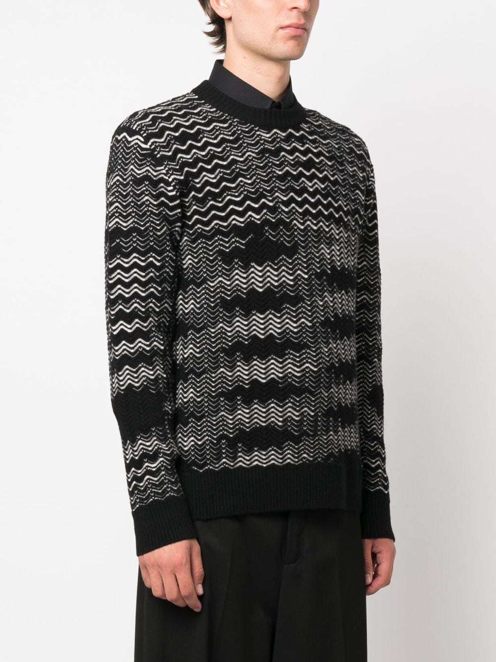 Missoni Handcrafted Wool Blend Crew Neck Sweater In Black