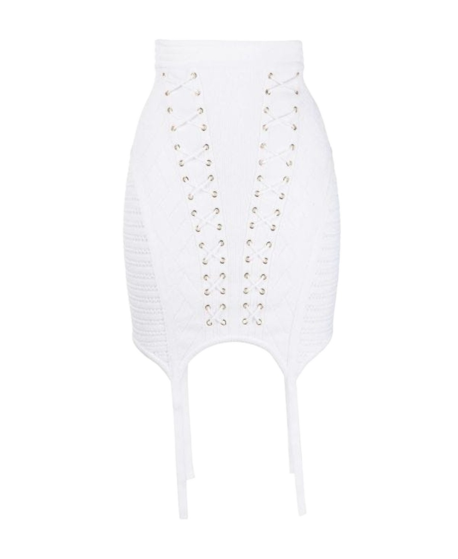 BALMAIN LACE-UP DETAILED KNIT SKIRT 