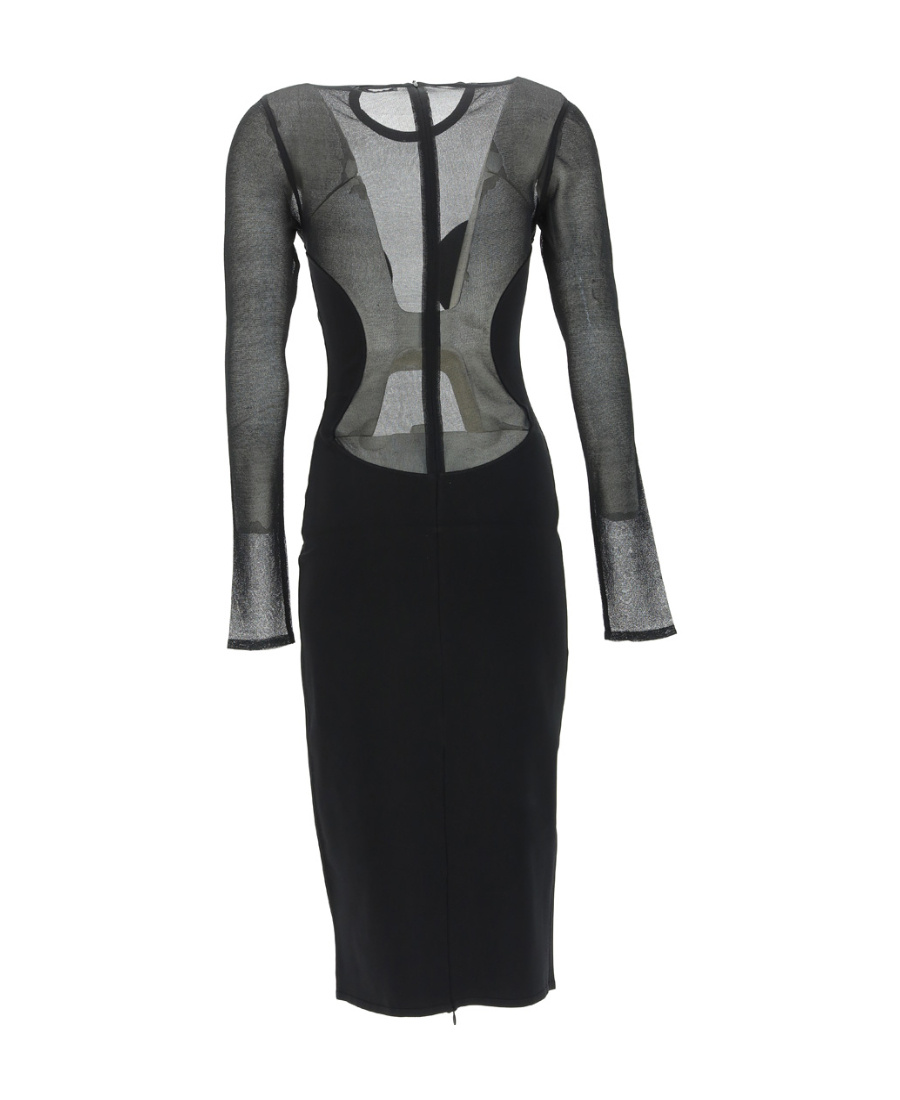 Shop Alaïa Semi-sheer Midi Dress In Black