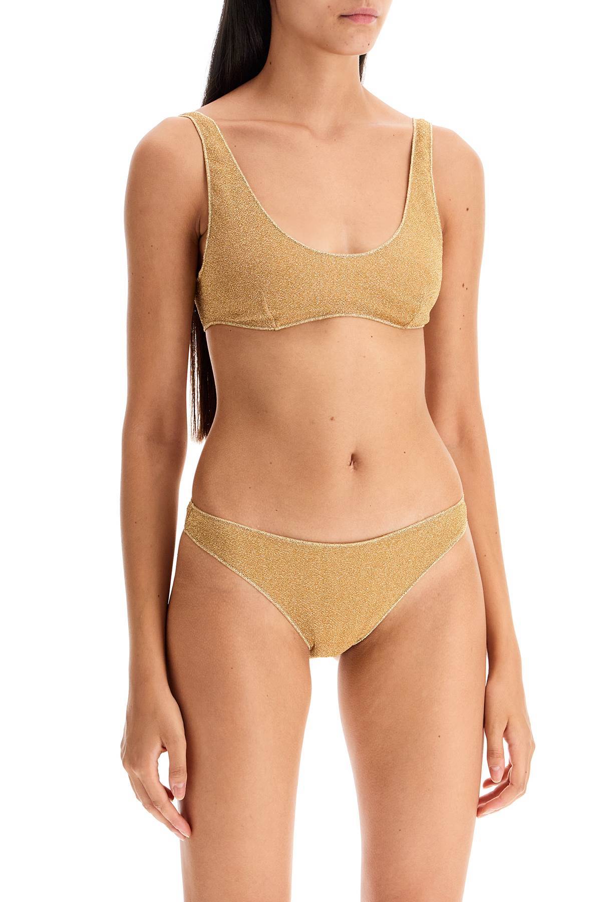 Shop Oseree Lumière Sporty Lurex Bikini In Nude