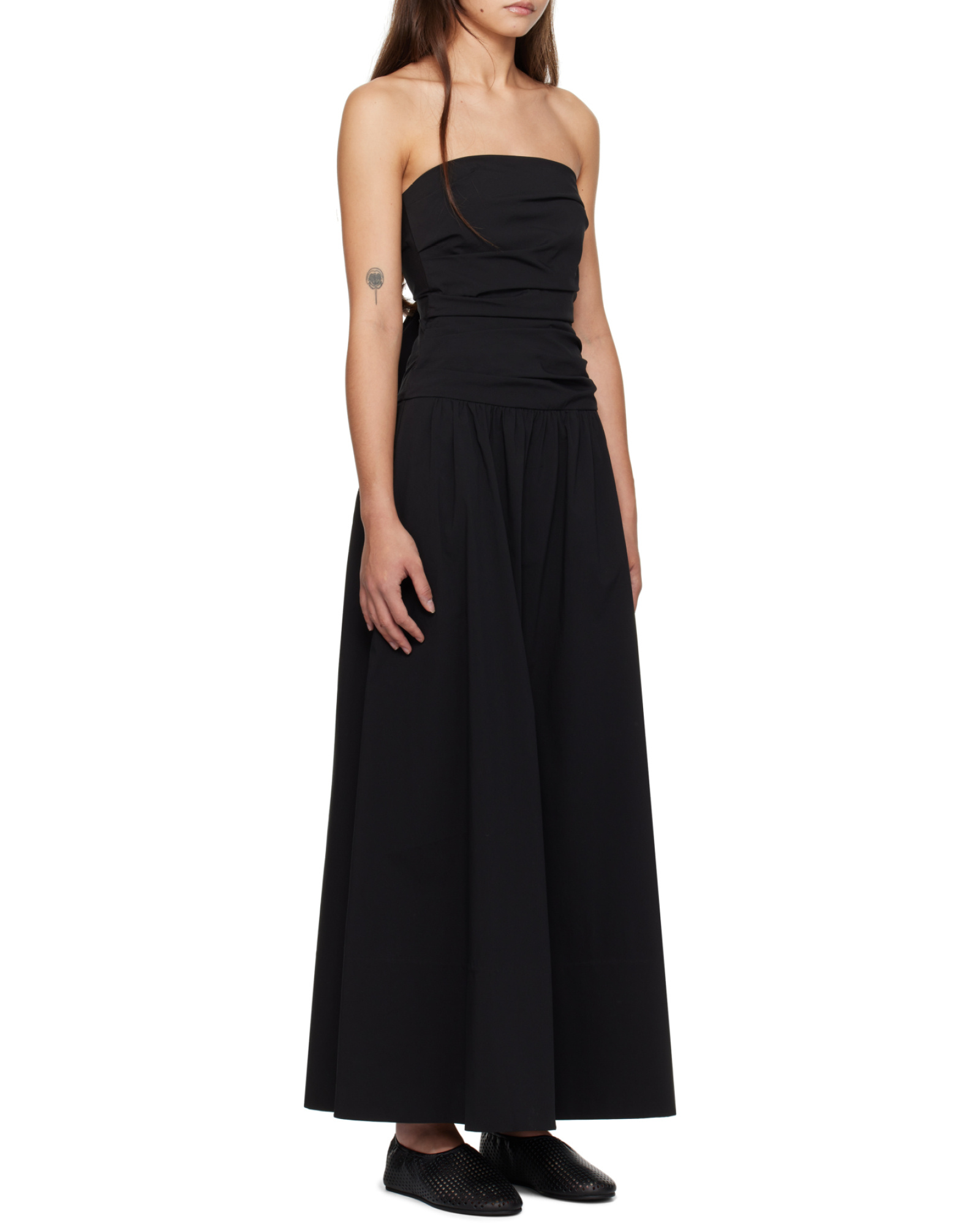 St Agni Black Gathered Strapless Tie Back Maxi Dress