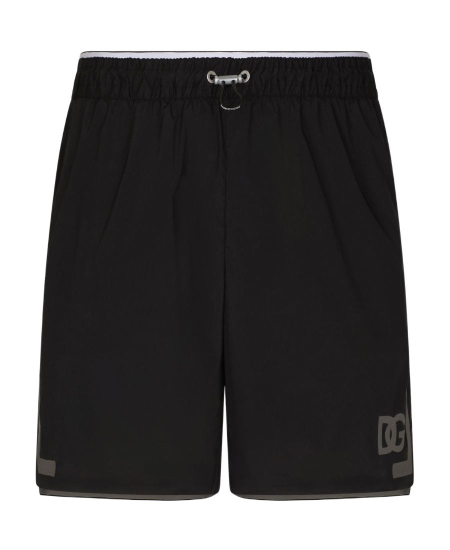 Dolce & Gabbana Thigh-length Monogram-print Swim Shorts In Black