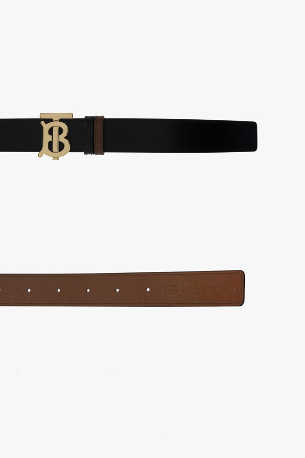 Burberry Tb-monogram Leather Belt In Black