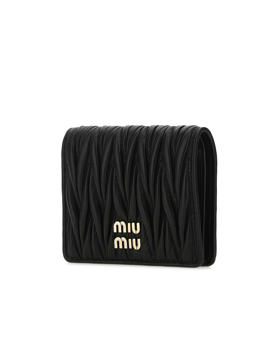 Miu Miu Small Matelassé Nappa Leather Wallet In Black