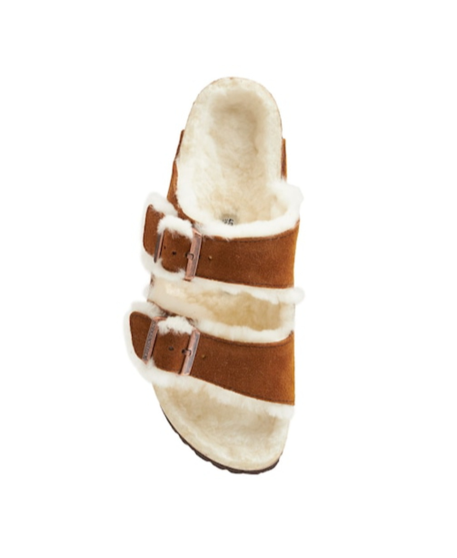 Birkenstock Arizona Shearling Suede Leather Sandals (drope S) Shoes In Brown