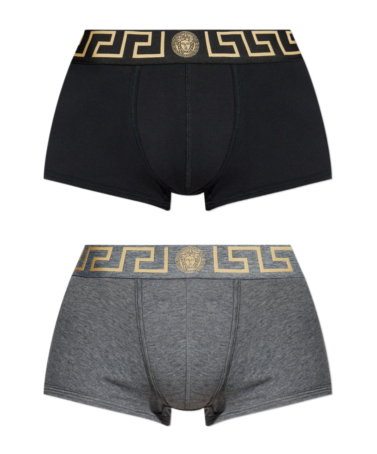 Versace Logo Waistband Stretch Hosiery Greek Key In Black