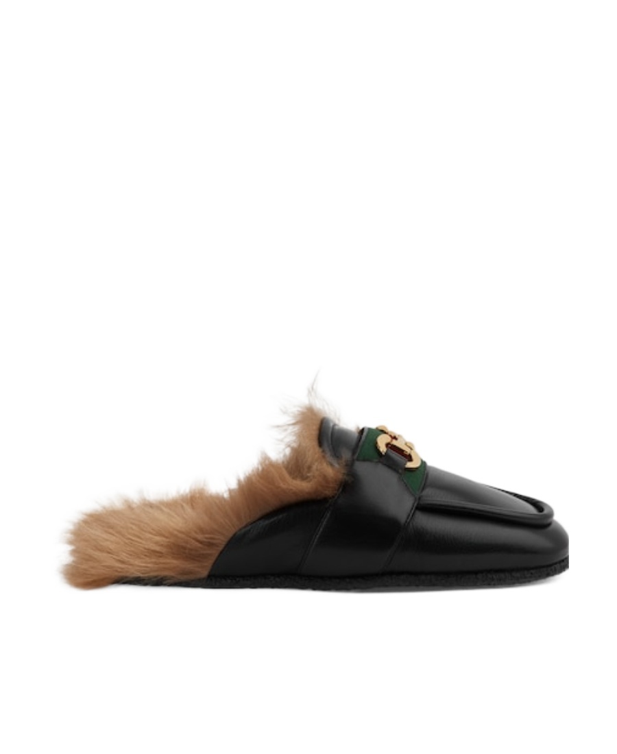 Gucci Horsebit-detail Leather Slippers In Black