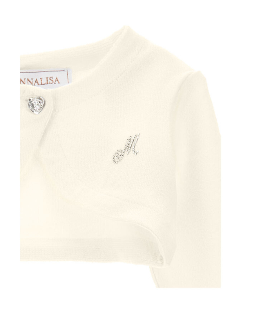 Monnalisa Rhinestone-logo Cropped Cardigan In White