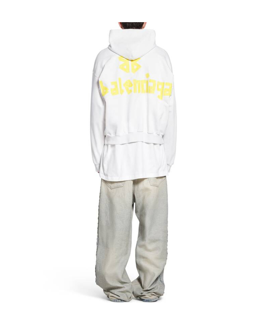 Balenciaga Men's Tape Type Cotton Hoodie In White
