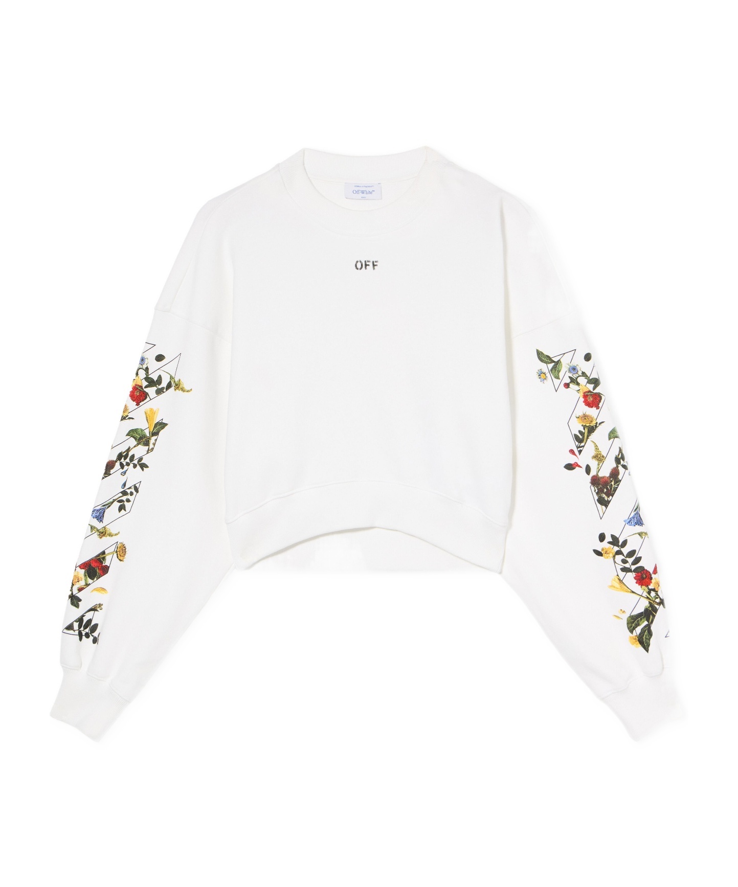 Off-white Arrow Flower Cropped Crew Neck Logo Sweatshirt In White