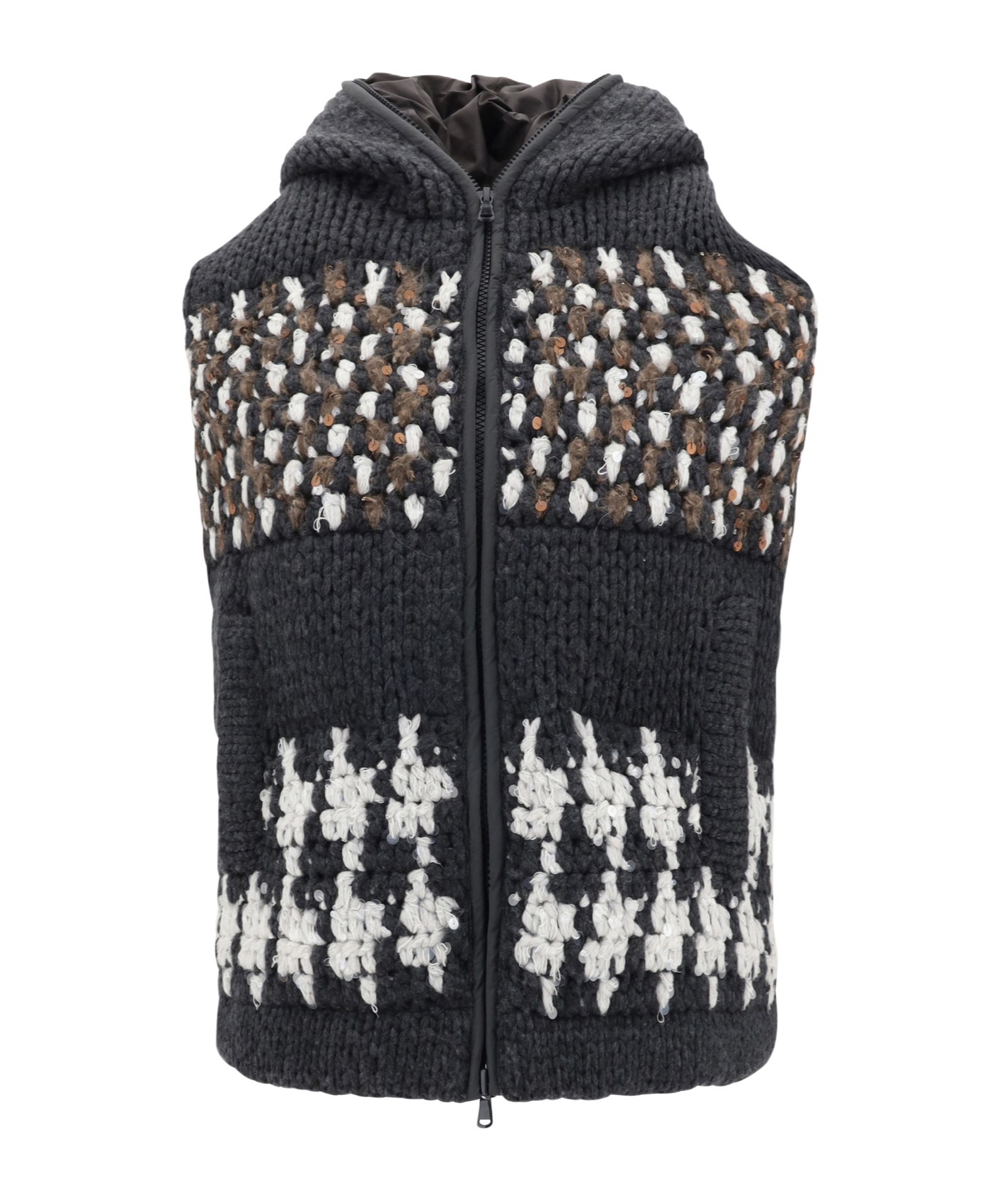 Brunello Cucinelli Sequin-embellished Hooded Vest In Black