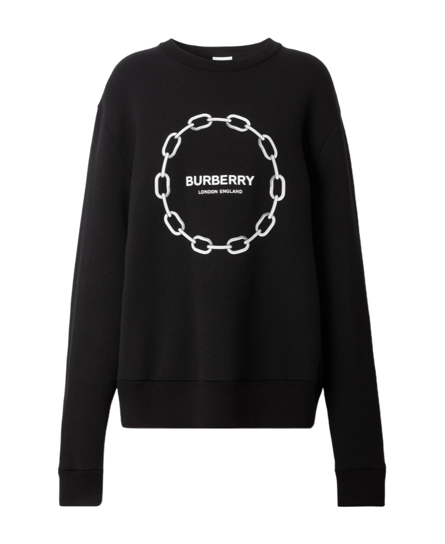 Burberry Chain-print Wool-blend Jumper In Black