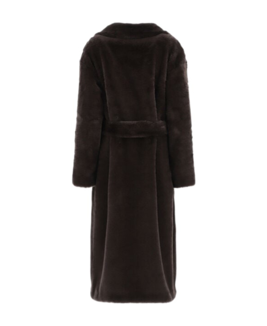 Herno Belted Faux-fur Coat In Brown