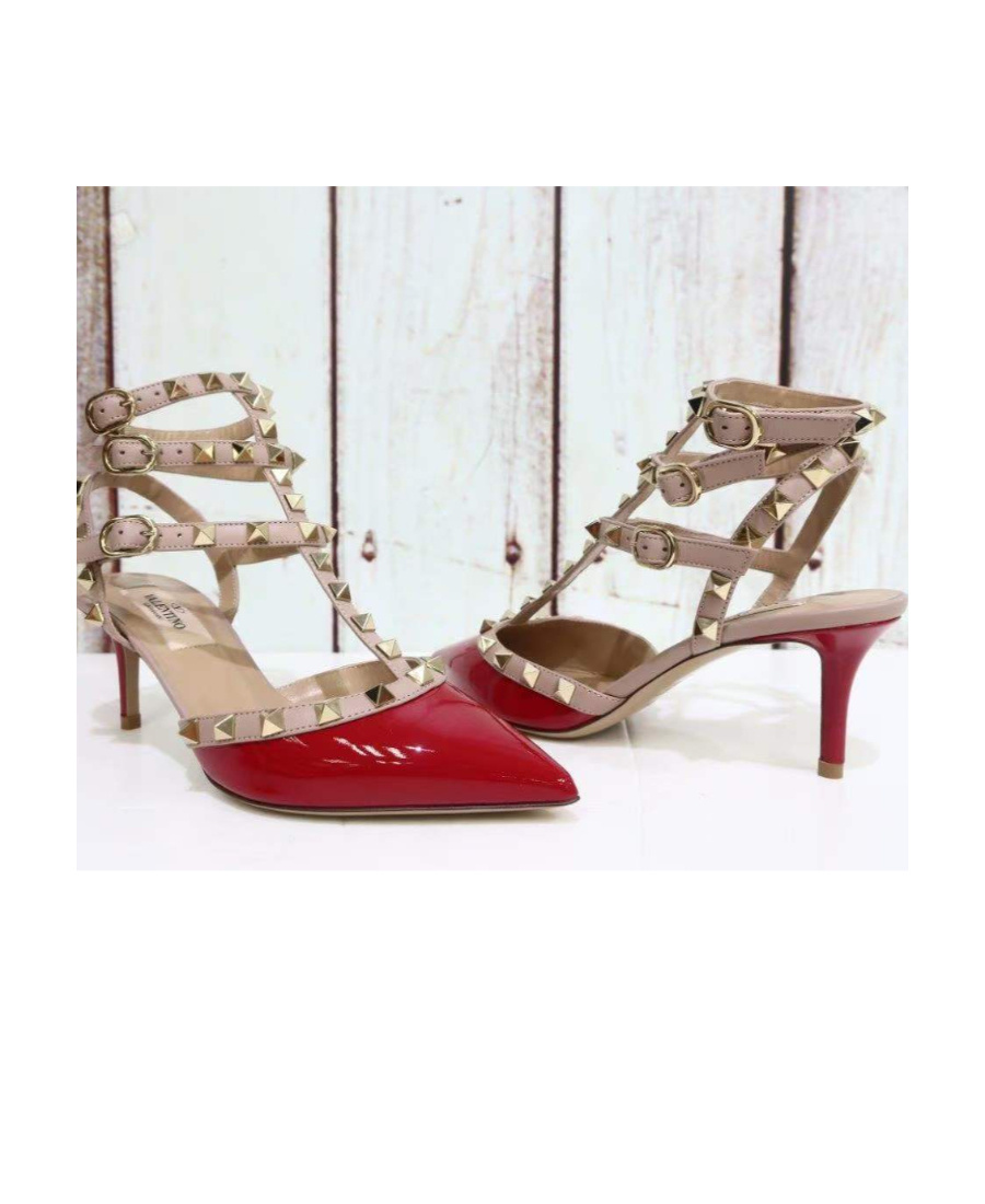 Valentino Rockstud Caged 65 Patent Ankle Strap Pump In Pink