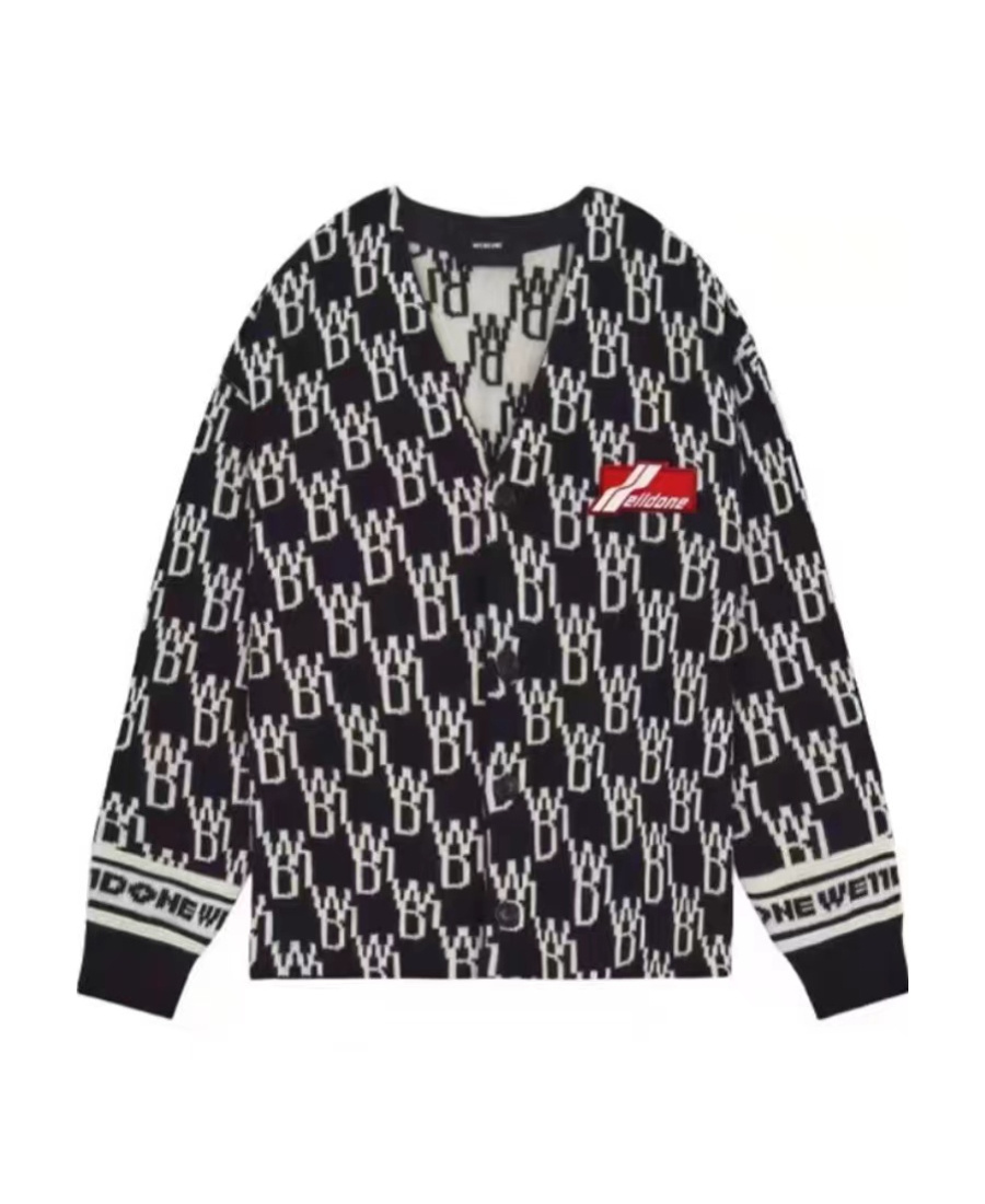 We11 Done Monogram V-neck Cardigan In Black