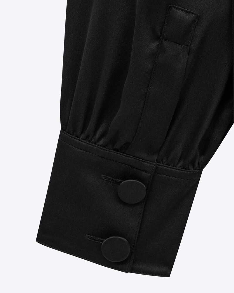 Saint Laurent Satin Pyjamas Shirt Cuffed Sleeves In Black