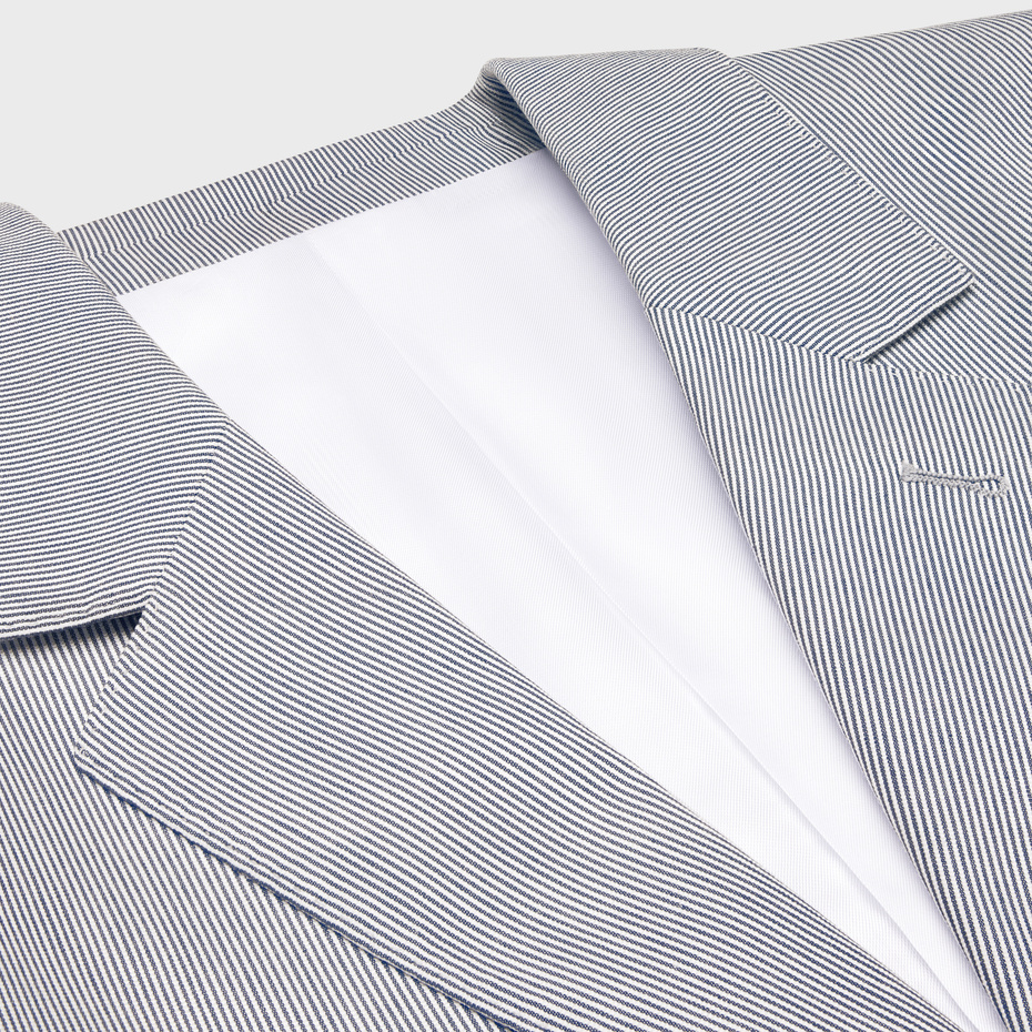 Celine Striped Polyester And Cotton Blend Single-breasted Jude Jacket In Blue And White In Gray