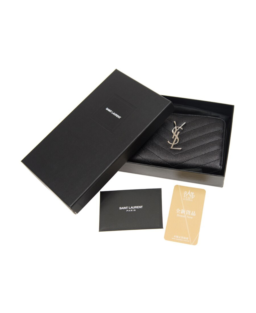 Saint Laurent Monogram Zipper Wallet In Black