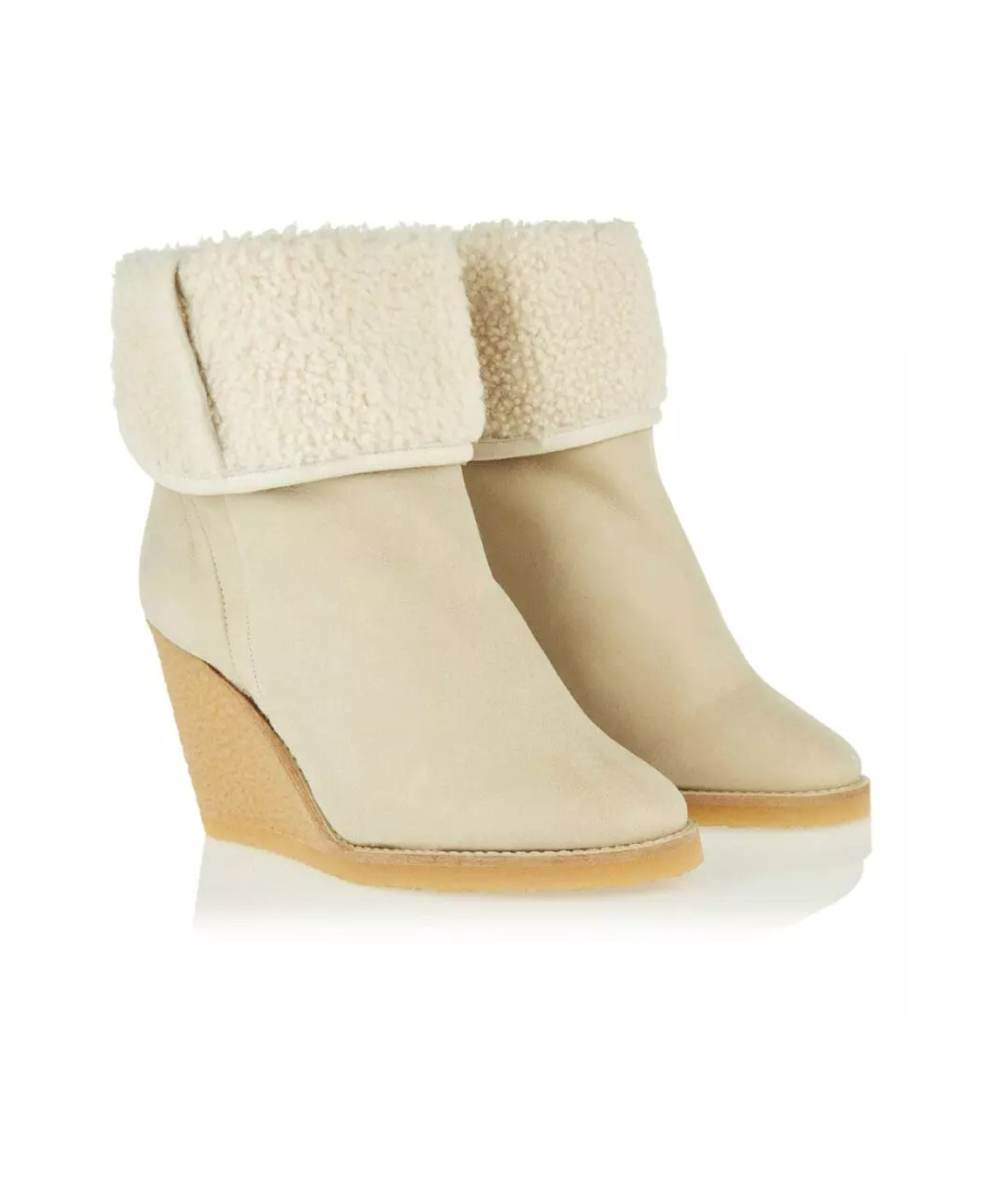Isabel Marant Totam Shearling-trimmed Suede Ankle Boots In Nude
