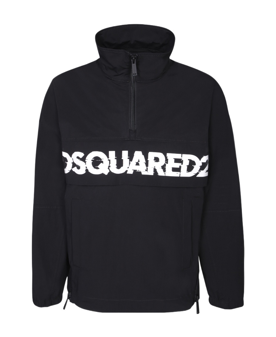 Dsquared2 Logo-print Poplin Half-zip Jacket In Black