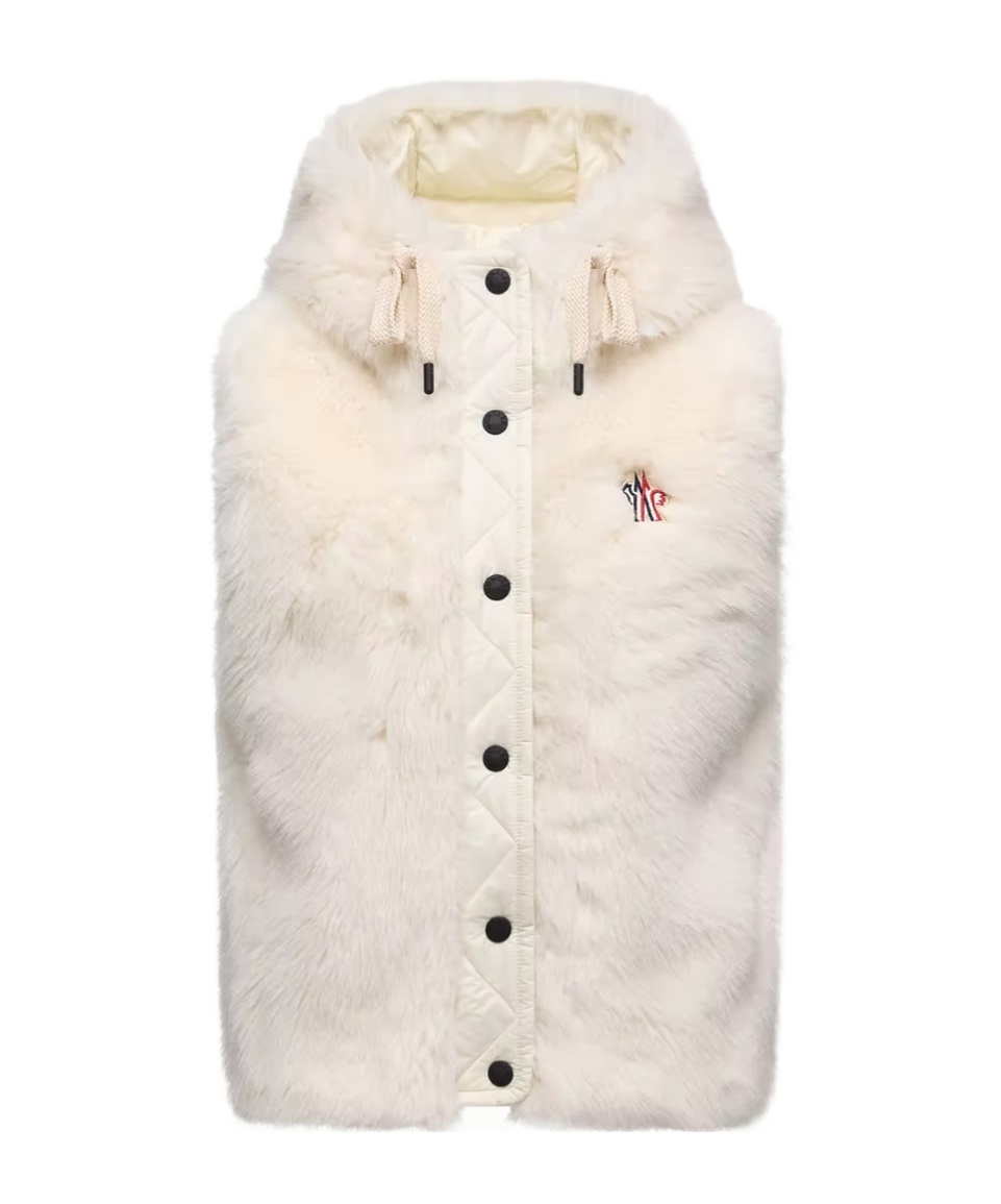 Moncler Arve Hooded Teddy Down Vest In Animal Print