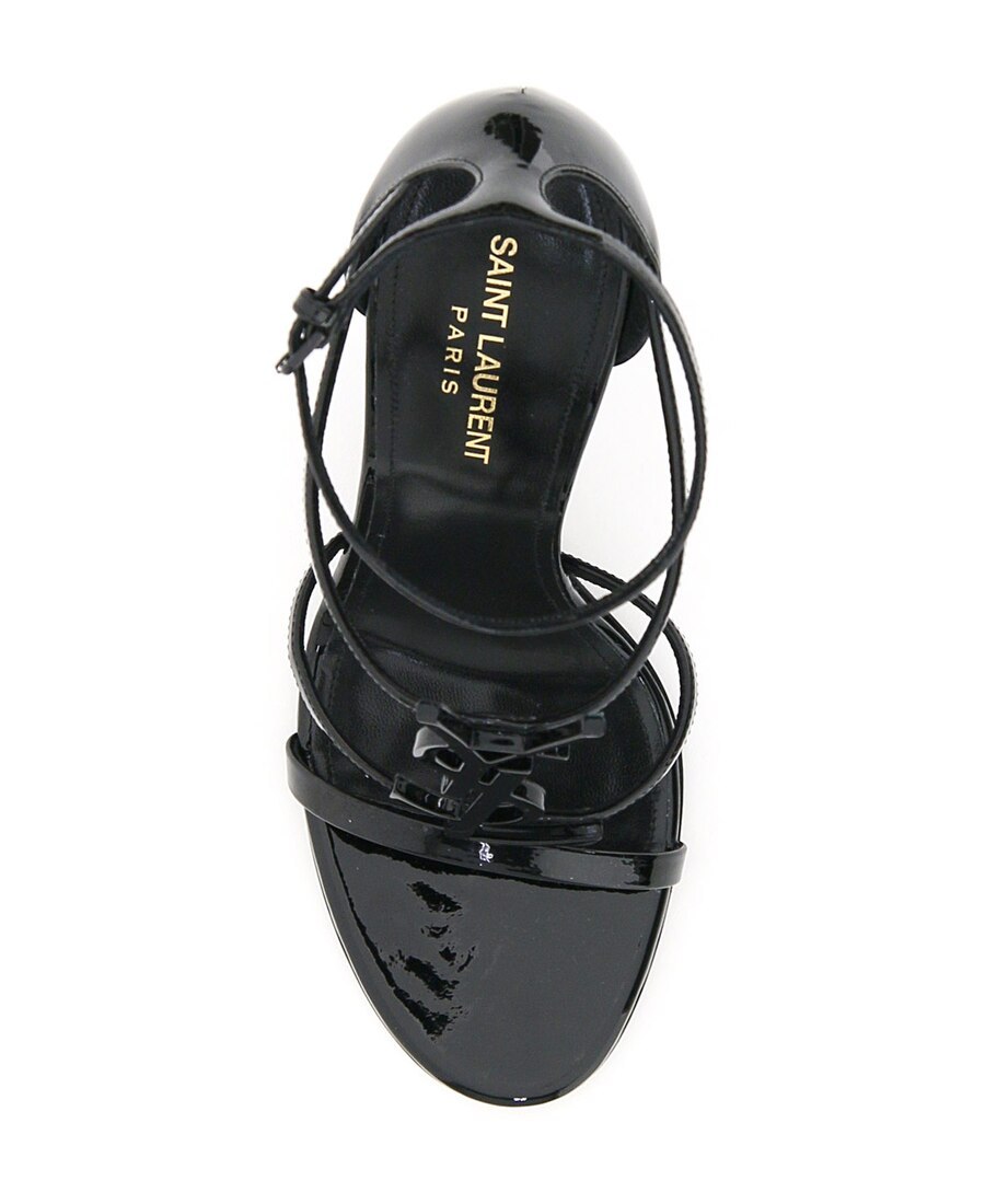 Saint Laurent Cassandra Ysl Patent Leather Sandals In Black