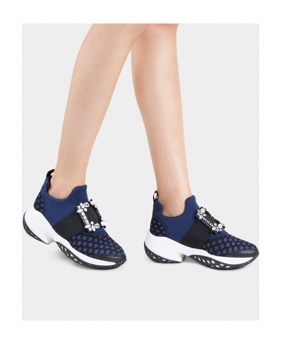Roger Vivier Roger Viv Mesh Crystal Embellished Slip On Sneakers In Black Nylon In Black