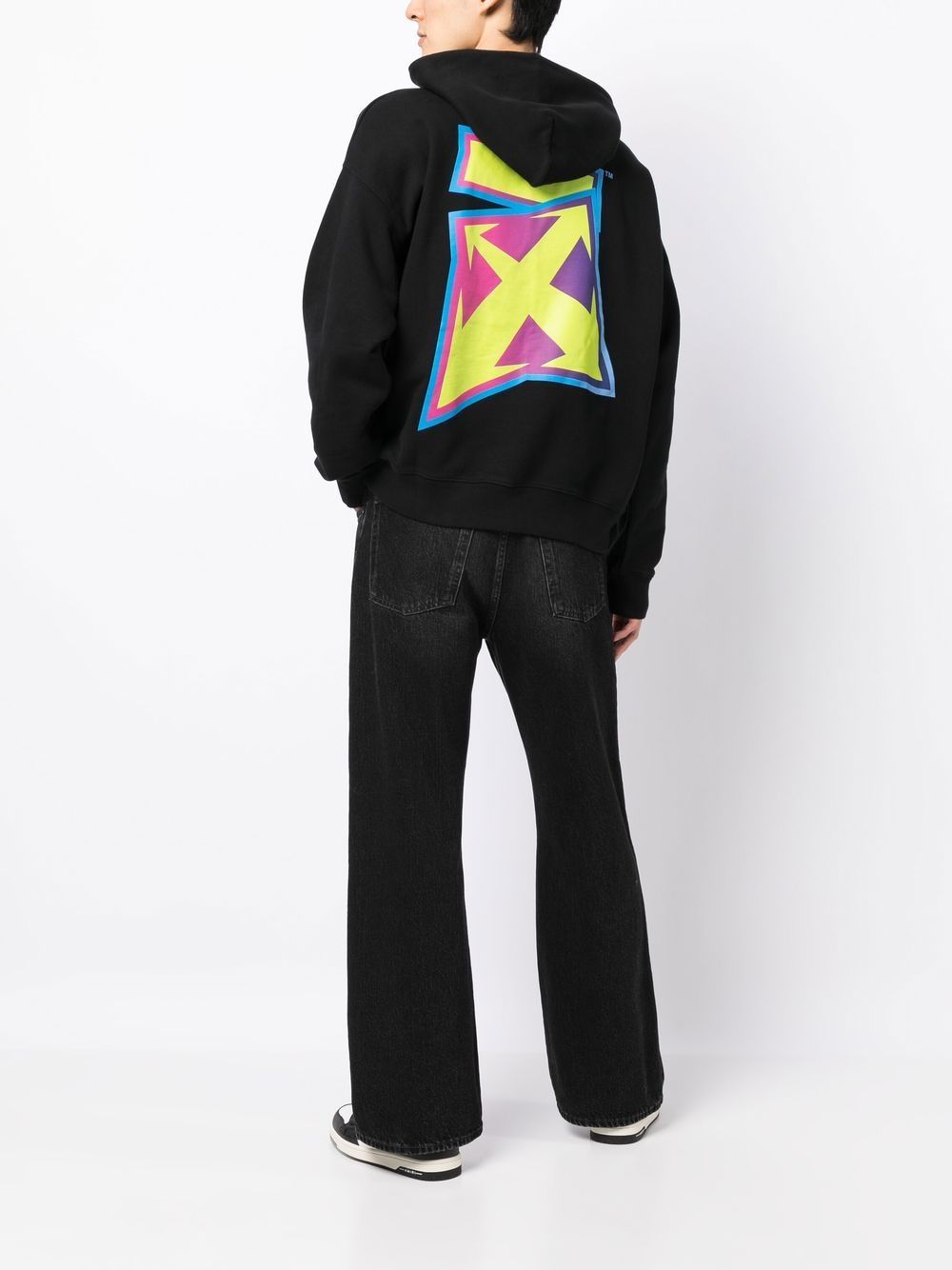 Off-white Logo Printed Drawstring Hoodie In Black