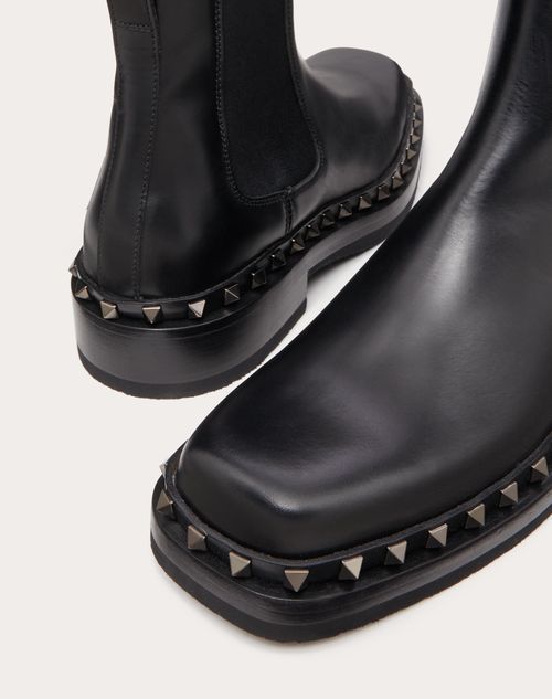 Valentino M-way Rockstud Ankle Boot In Calfskin Leather In Black