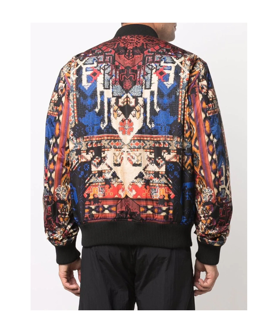 Balmain Reversible Patchwork Print Nylon Bomber Jacket In Black