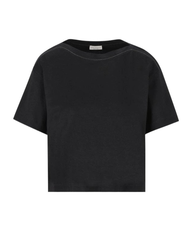 Brunello Cucinelli Round Neck Short Sleeve T-shirt With Jewel Chain In Black
