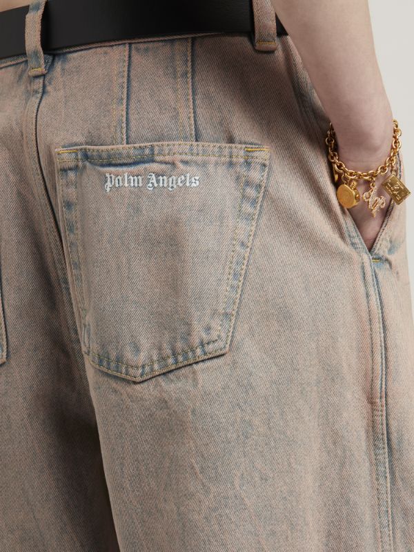 Shop Palm Angels Logo-embroidered Overdye-wash Jeans In Nude