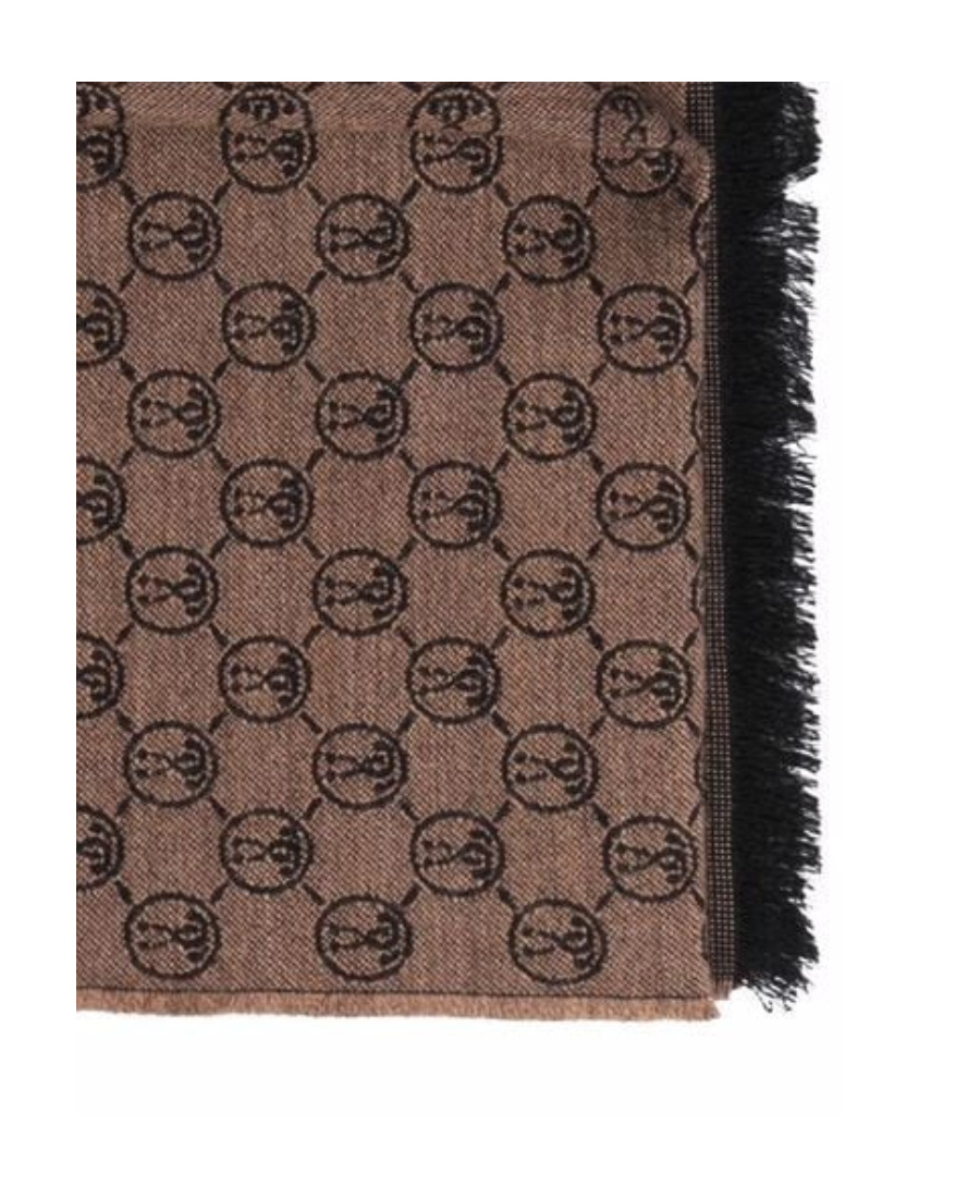 Moschino Logo Jacquard Wool Scarf In Brown