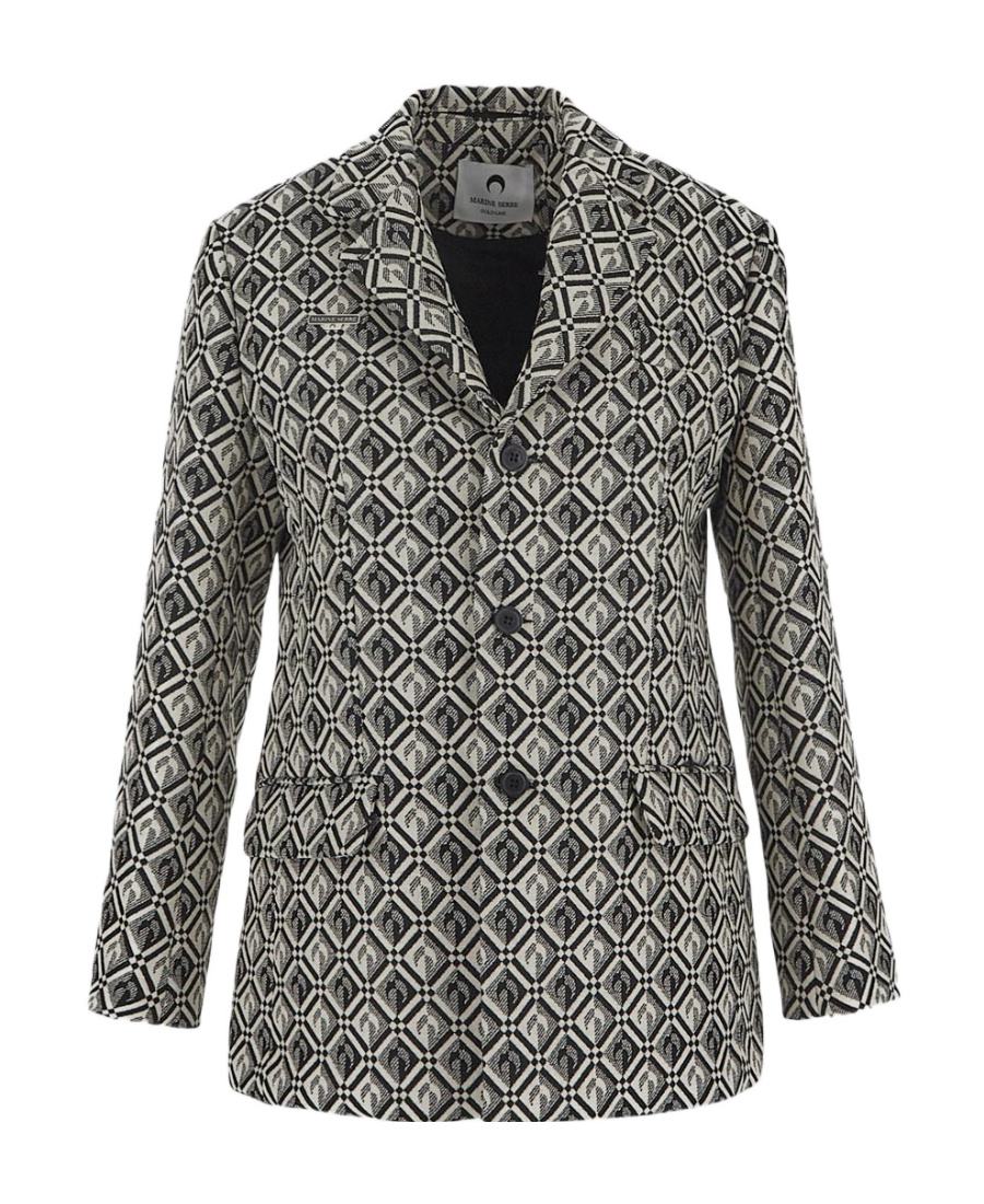 Shop Marine Serre Moon Diamant Single-breasted Blazer In Gray