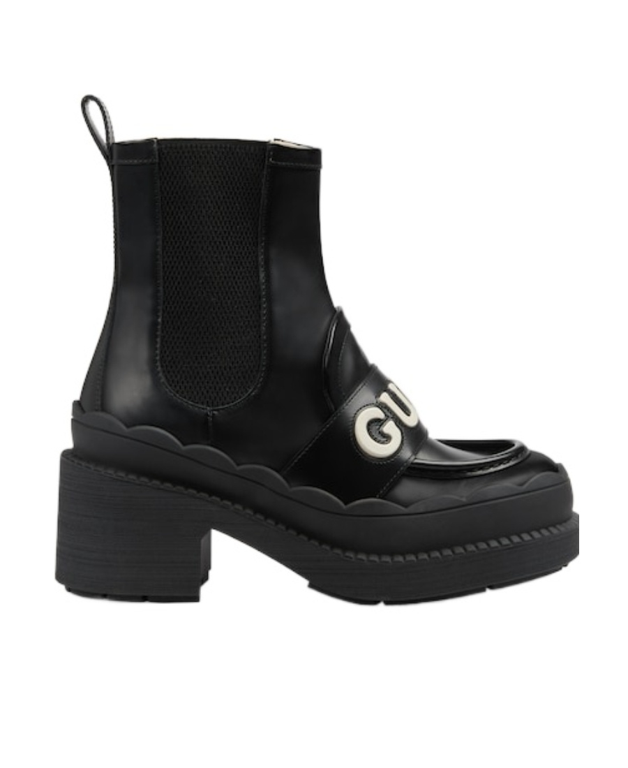 Gucci 60mm Logo-lettering Leather Boots In Black