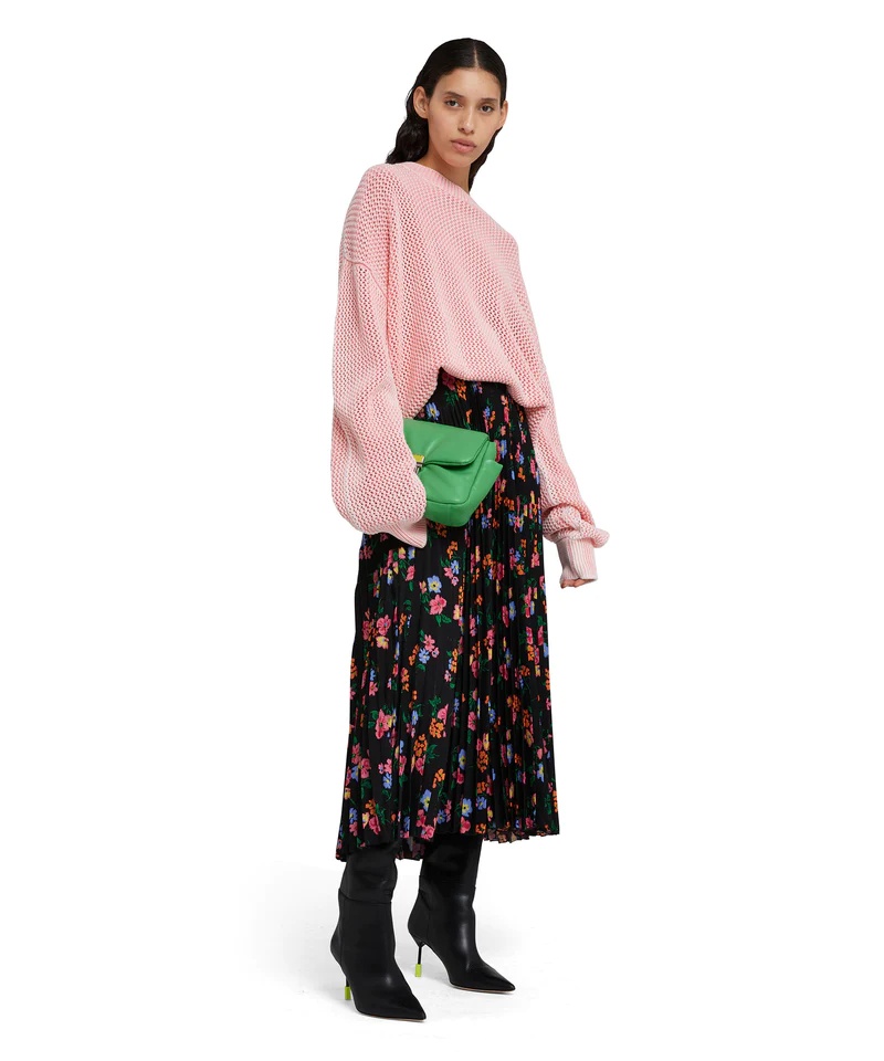 Msgm Net Cloth Round Neck Sweater In Pink
