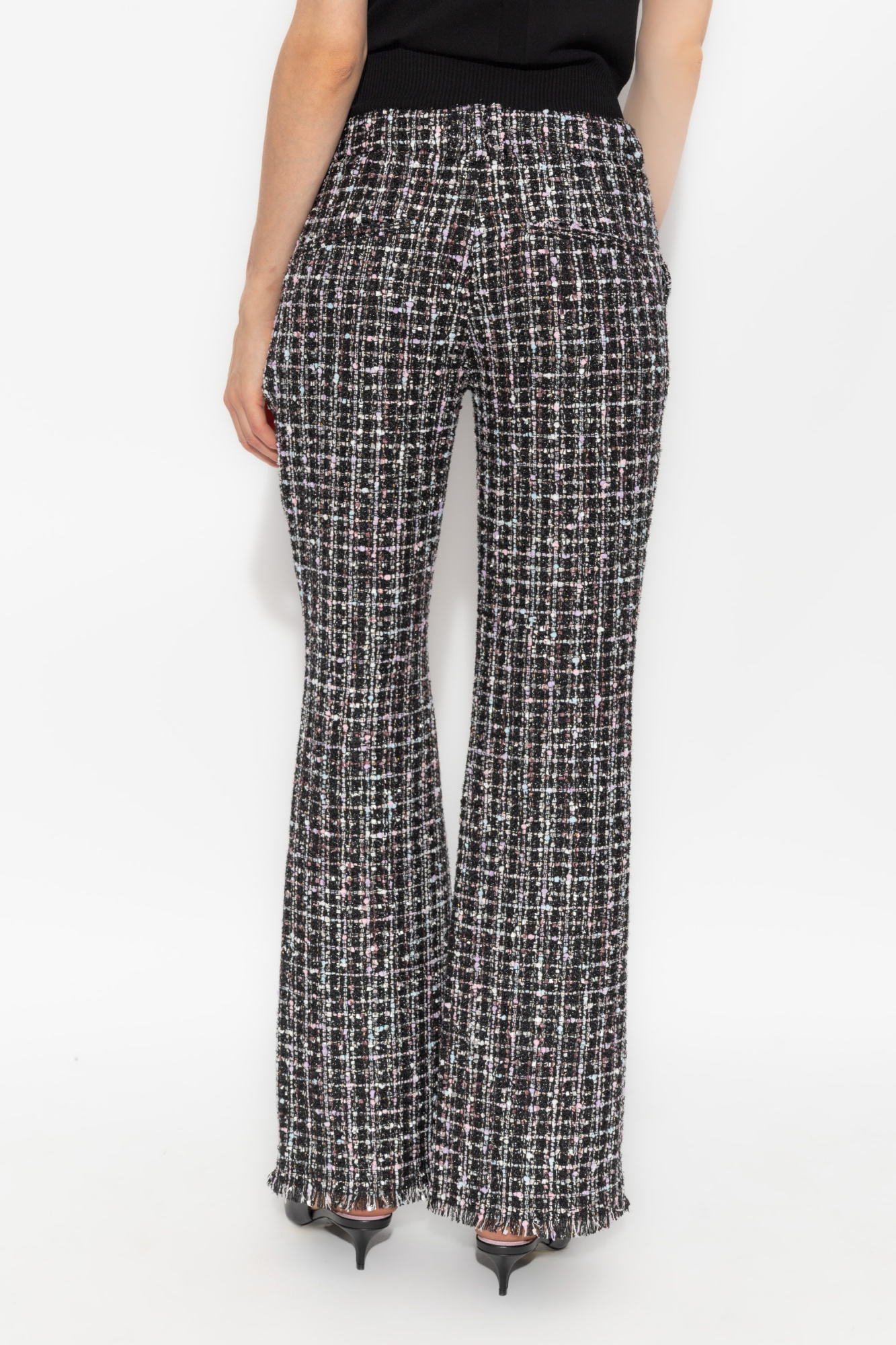 Balmain Mid Rise Tweed Flared Trousers In Black