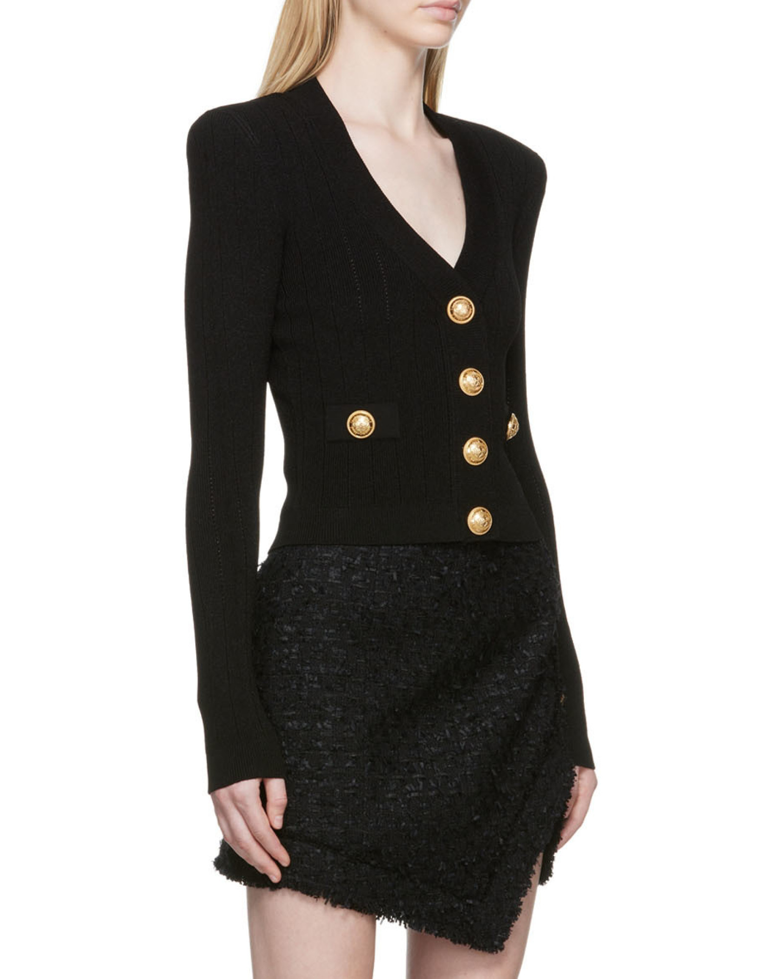 Balmain Cropped Knit Cardigan In Black