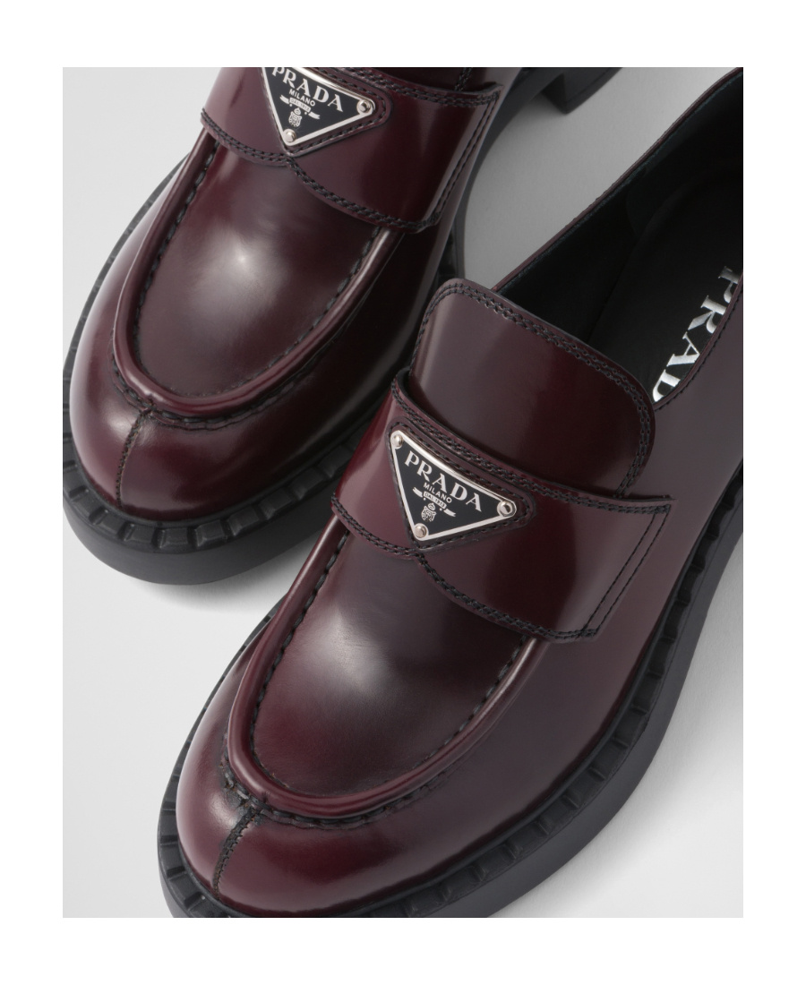 Prada Chocolate Cognac Brushed Leather Moccasin Women In Brown