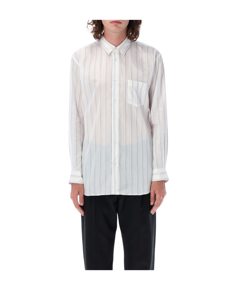 Comme Des Garçons Striped Shirt With Button-down Collar And Pocket In White